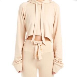 NWOT RARE “Are You Am I” Light Pink/Peach Cropped Hoodie Size XS